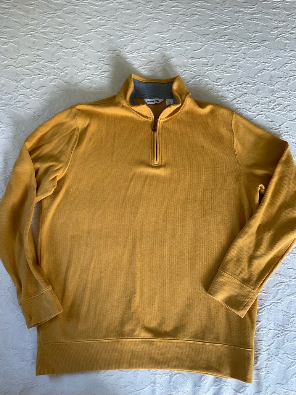 LANDS’ END Yellow 1/4 Zip Mock Neck Pullover Knit Sweatshirt Mens Large 42-44